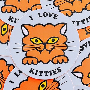 I Love Kitties Sticker 3" x 3" / Gatos / Mascotas / Calcomanía de vinilo circular ilustrada / Pegatina para computadora portátil / Pegatina de botella de agua