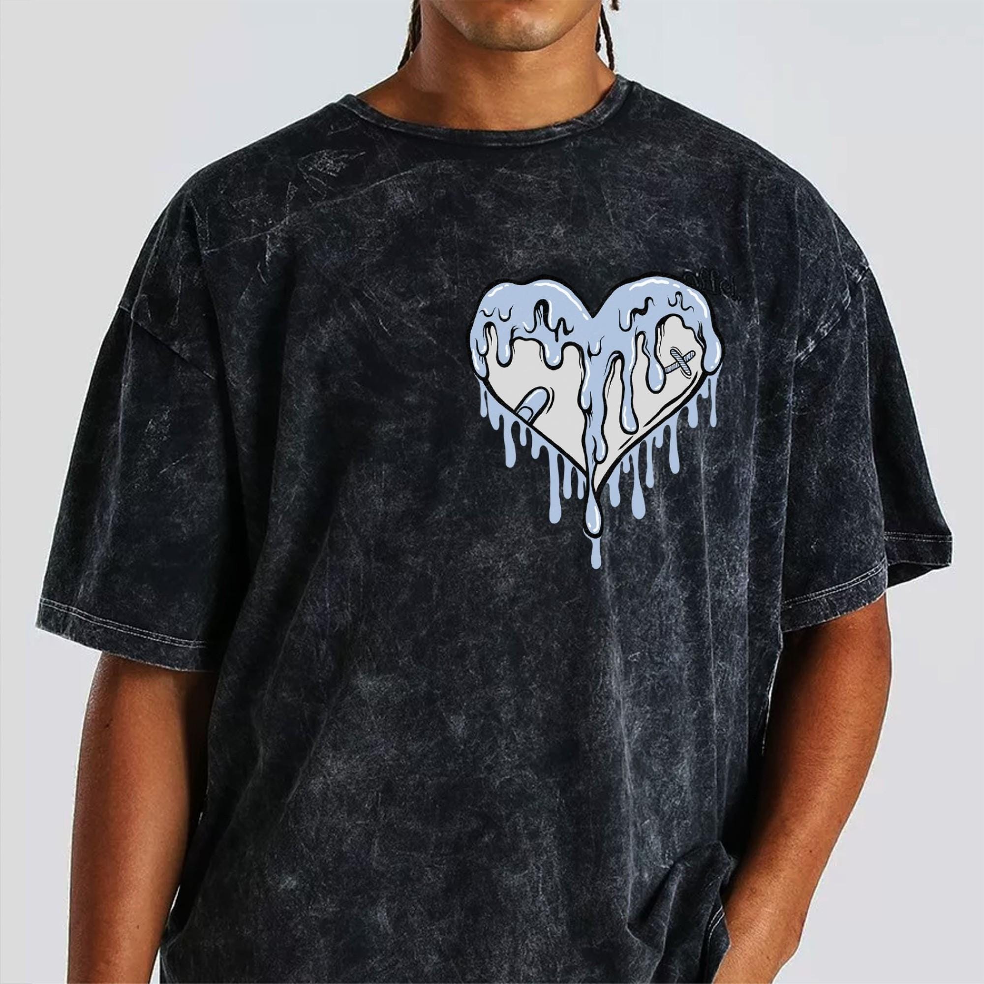 5 Wolf Grey 5s Light Graphite Washed Shirt, Color Dripping Heart ...