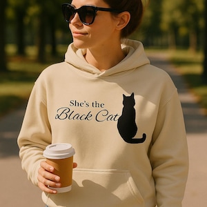 Black Cat Hoodie – Witchy Fall Sweatshirt, Halloween Pullover, Cozy Autumn Graphic Shirt for Women