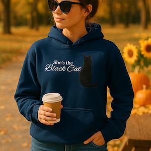 Black Cat Hoodie – Witchy Fall Sweatshirt, Halloween Pullover, Cozy Autumn Graphic Shirt for Women