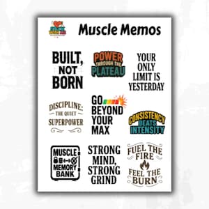 Fitness Sticker Sheet, Motivational Gym Stickers for Workout Journals, Water Bottles & Planners, Health Quotes and Fitness Goals