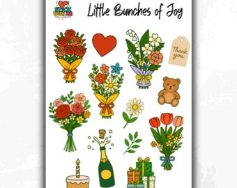 Hoja de pegatinas de flores: pequeños ramos de alegría para llevar en un diario y regalar