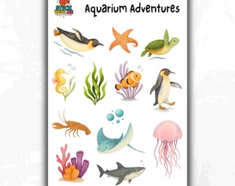 Pegatinas de animales marinos de acuario para planificadores, bullet journal, álbumes de recortes y proyectos de manualidades.