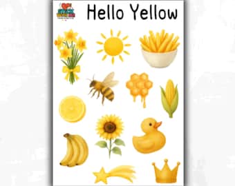 Hoja de pegatinas amarillas, pegatinas para planificadores, álbumes de recortes y decoración de diarios.