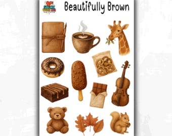 Hoja de pegatinas marrones: pegatinas para agendas, decoración de diarios, scrapbooking y manualidades.
