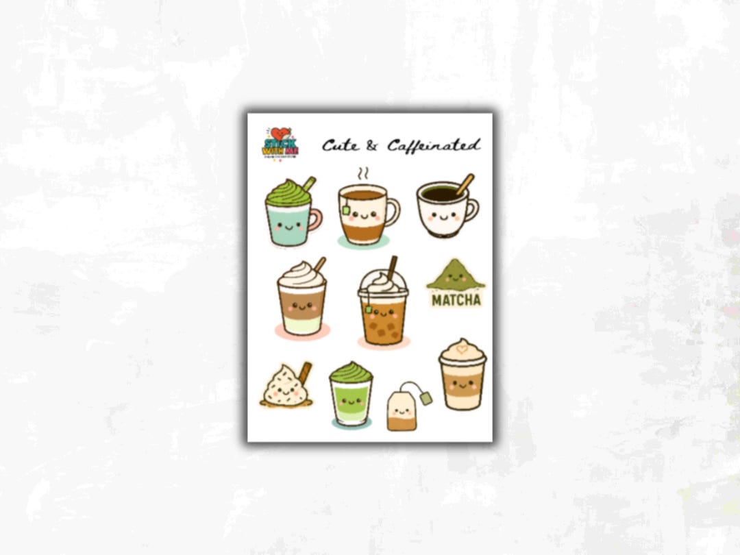 Coffee & Tea Sticker Sheet – Cute Matcha, Latte, and Drink Stickers for ...