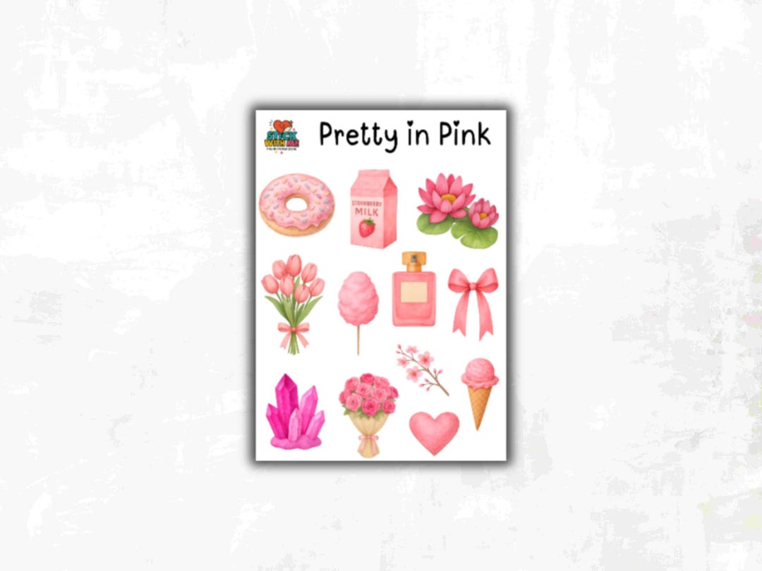 Pink Sticker Sheet – Planner Stickers, Journal Decoration, Scrapbooking ...