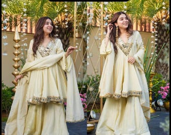 Pakistán Salwar Kamez Miror Diseñador de trabajo Mujeres Tela india Étnica Tradicional Eid Partywear Gharara Sharara Kurta Kurti Bollywood Weeding