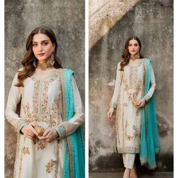 Indian Trendy jimmi Choo Embroidered Kurta Pant & dupatta Suit For Women Wedding/Party Wear Salwar Kameez readymade eid Pakistani shalwar