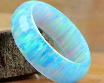 Fire Sky Blue Opal Band, Multi Fire Opal Edelsteenring, Geboortesteen oktober, Doelring, kerstcadeau voor haar