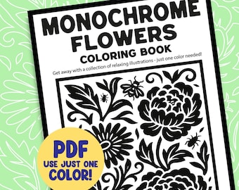 Flowers Monochrome Coloring Pages, Relaxing Groovy Floral Arrange, Botanical One Color Printable Sheets PDF