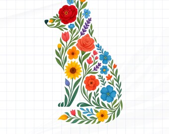 Folk Flower Fox Png SVG, Wildflowers Animal Lover Sublimation, Boho Woodland Design Digital Download