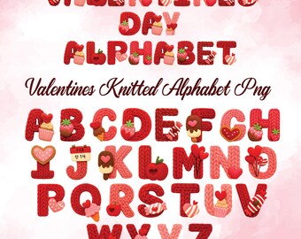 Valentines Knitted Alphabet PNG, Realistic Yarn Crochet Love Doodle Letters Digital Download