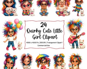 Paquete de imágenes prediseñadas de chicas extravagantes: conjunto de imágenes PNG de chicas extravagantes en acuarela, ilustración imprimible (300 DPI)