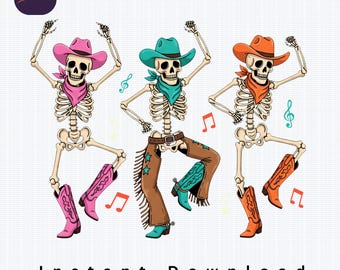 Cowboy Skeleton Dancing PNG: Western Halloween T-Shirt Design (Digital Download