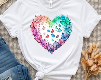 Vlinderhart PNG SVG, aquarel hart boarder ontwerp voor shirt digitale download