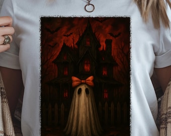 Vintage Haunted House Ghost PNG: Halloween Shirt Design (Digital Download)