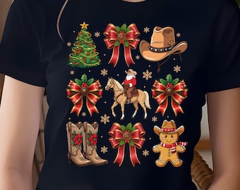 Howdy Christmas PNG, Cowgirl Western Christmas Coquette Xmas Bow Country Shirt Design, Urlaub Sublimation