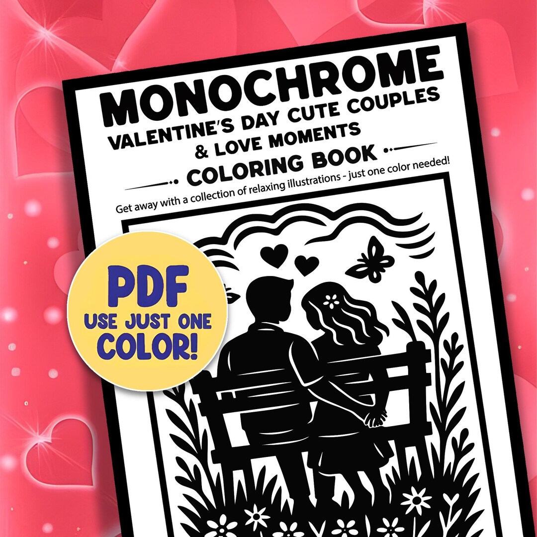 Valentine's Day Monochrome Coloring Pages, 30 Sweet Couple Love Moments ...