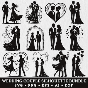 Wedding Couple SVG, Bride and Groom Heart Silhouette Cut Files For Cricut Digital Download