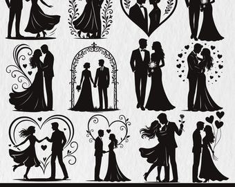 SVG per coppie di sposi, file di taglio per Cricut con silhouette a cuore, download digitale