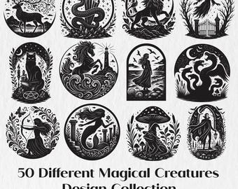 Betoverde magische wezens SVG, mystieke mythologische fantasiewezens Clipart Eps, PNG, Dxf, digitale download