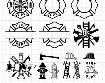 Fire Dept SVG, Firefighter Icon Clipart, Fireman Maltese Cross Circuit Silhouette EPS, Digital Download