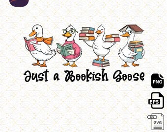 Funny Book Nerd Goose PNG: Reading Humor, Book Lover T-Shirt Design (Digital Download)