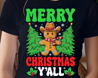 Merry Christmas Y'all PNG: Gingerbread Man, Xmas Tree (Digital Download)