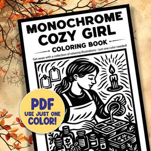 Monochrome Coloring Book Pages, 30 Collection Of Cozy Girl One Color Printable Sheet PDF