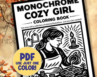 Monochrome Coloring Book Pages, 30 Collection Of Cozy Girl One Color Printable Sheet PDF