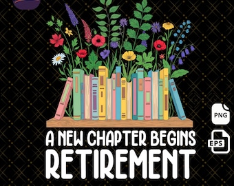 Retired Groovy Floral Book Design PNG: Retirement Gift (Digital Download)