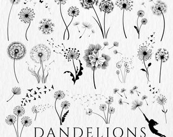 Dandelion silhouette SVG Bundle, Just Breathe Flower Art Print Digital Download Dxf, Eps, Png