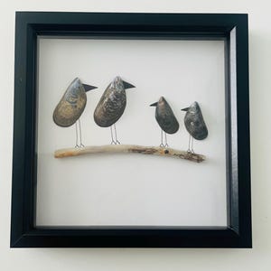 Mussel shell bird family of 4, mussel shells, mussel shell gift, family gift, beach artist, shell art, shell artist, family framed art