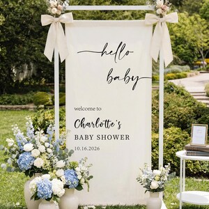 Personalized Baby Shower Sign, Fabric Baby Shower Welcome Banner, Minimalist Name Display, Hello Baby Backdrop,Baby Shower Decorations