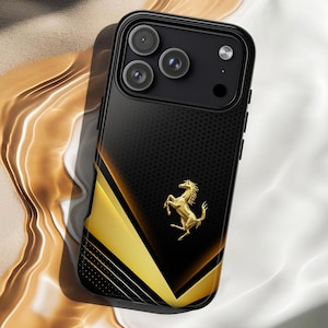 Zwart-gouden telefoonhoesje Supercar – Italian Racing Luxury Style Cover voor iPhone, Samsung, Pixel