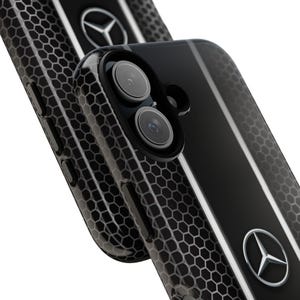 Funda de lujo para teléfono inspirada en Mercedes: cubierta negra estilo panal de abeja para iPhone, Samsung y Pixel. imagen 13