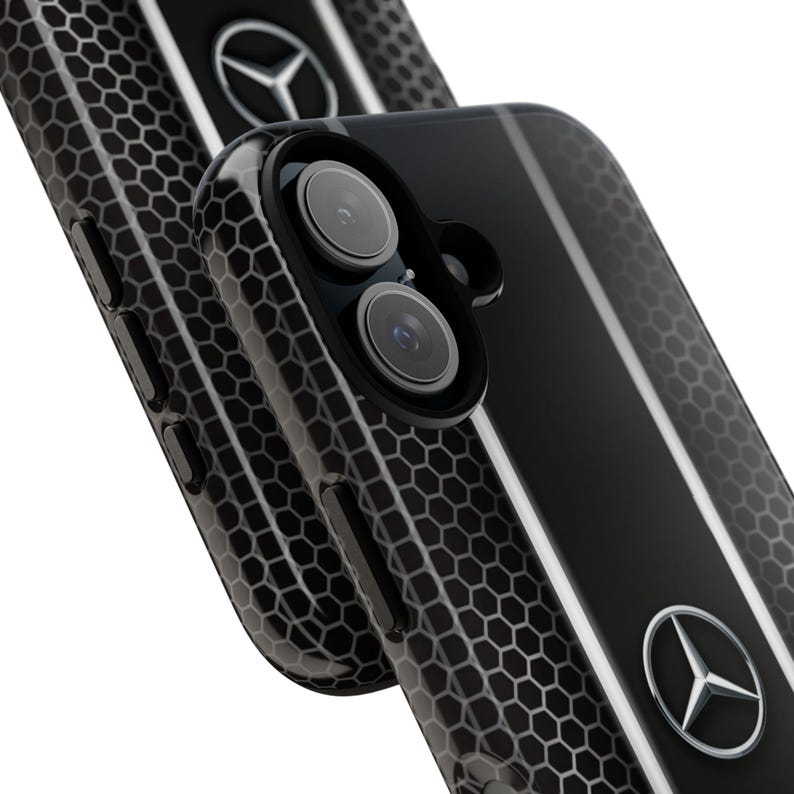Funda de lujo para teléfono inspirada en Mercedes: cubierta negra estilo panal de abeja para iPhone, Samsung y Pixel. imagen 13