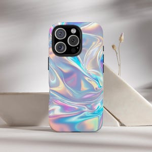 Pearlescent Swirl Phone Case - Iridescent Liquid Nacre Cover for iPhone 11-16 Pro Max & Samsung Galaxy S21-S24 - Pastel Pearl Design