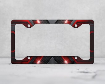Marco de matrícula Red Hexagon Tech - Accesorio para coche con estampado futurista de malla metálica gris