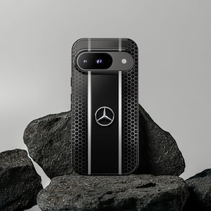 Funda de lujo para teléfono inspirada en Mercedes: cubierta negra estilo panal de abeja para iPhone, Samsung y Pixel. imagen 5