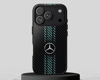 Teal Racing Stripe Phone Case - Carbon Look Silver Star Sport Cover
