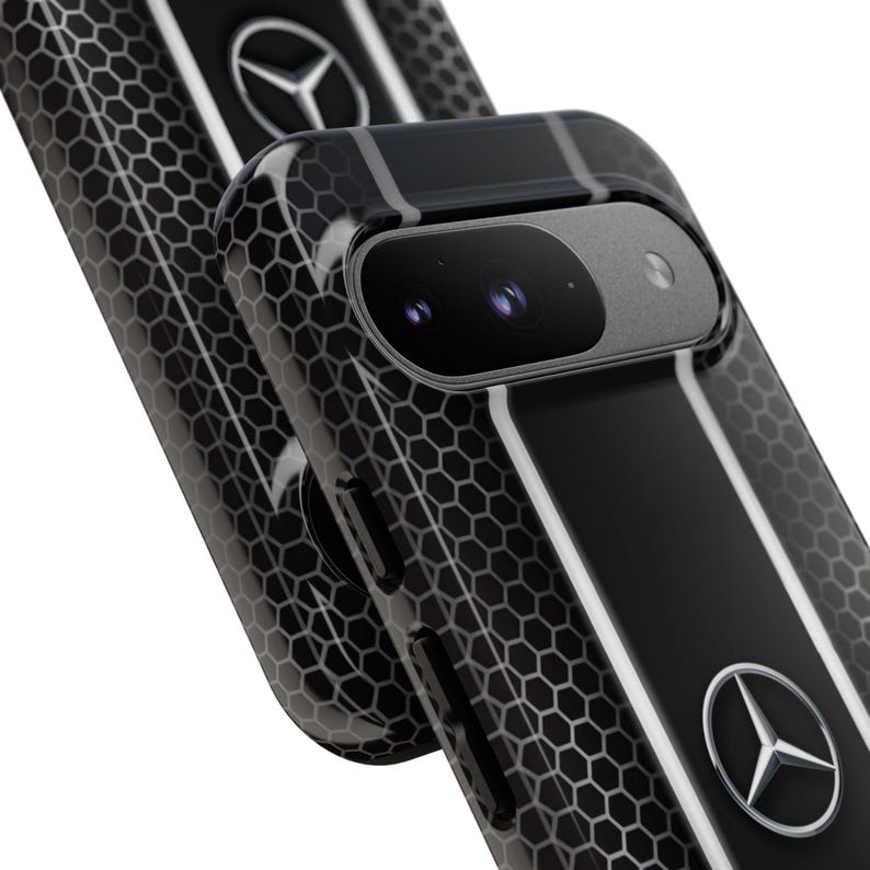 Funda de lujo para teléfono inspirada en Mercedes: cubierta negra estilo panal de abeja para iPhone, Samsung y Pixel. imagen 4