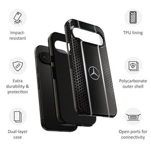 Funda de lujo para teléfono inspirada en Mercedes: cubierta negra estilo panal de abeja para iPhone, Samsung y Pixel. imagen 3