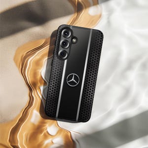 Funda de lujo para teléfono inspirada en Mercedes: cubierta negra estilo panal de abeja para iPhone, Samsung y Pixel. imagen 9