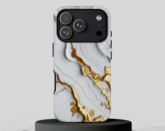 White Marble Gold Accent Phone Case: Elegant Protective Cover for iPhone, Samsung & Pixel