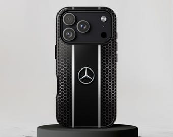 Funda de lujo para teléfono inspirada en Mercedes: cubierta negra estilo panal de abeja para iPhone, Samsung y Pixel.
