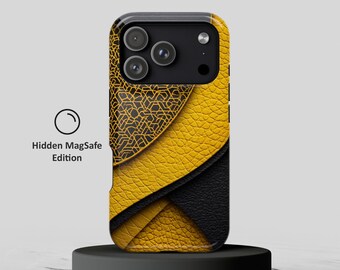 Yellow Black Leather Look MagSafe Phone Case - Bold Layered Print Cover