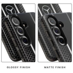 Funda de lujo para teléfono inspirada en Mercedes: cubierta negra estilo panal de abeja para iPhone, Samsung y Pixel. imagen 6