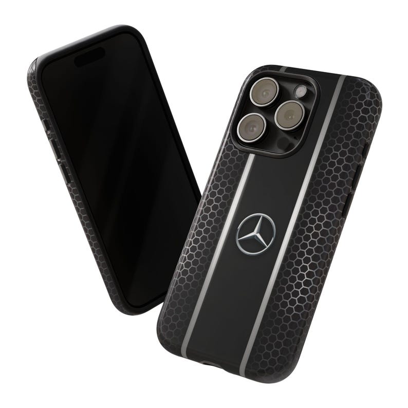 Funda de lujo para teléfono inspirada en Mercedes: cubierta negra estilo panal de abeja para iPhone, Samsung y Pixel. imagen 17